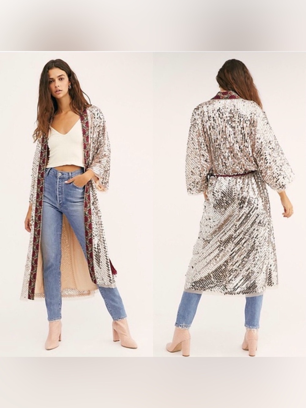 Free People Silver Sequin Light is Coming Duster Kimono Small - Picture 11 of 11